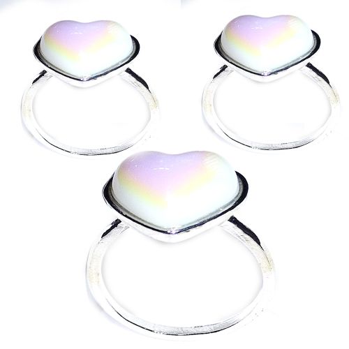 Ring Heart White Lolly Free Size Silver 3pcs