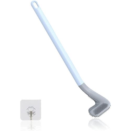 AtoZworldproducts Long Handle Toilet Brush, Golf Brush Head, 360 Degree Deep Cleaning, Made of Silicone, Attaches to Toilet Wall Without Drilling, and Dries Thanks to Adhesive Mounting Hooks.