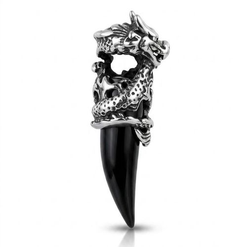Stainless Steel Dragon Pendant with Black Tooth Claw