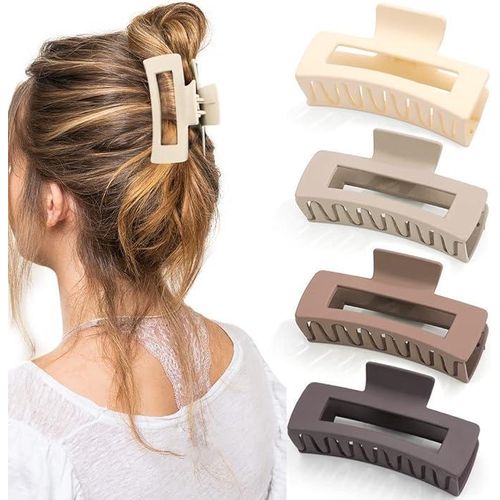 Canitor Hair Claw Clips for Women - 4 PCS Matte French Design Rectangular Barrette Banana Non-Slip Clips for Thick Hair