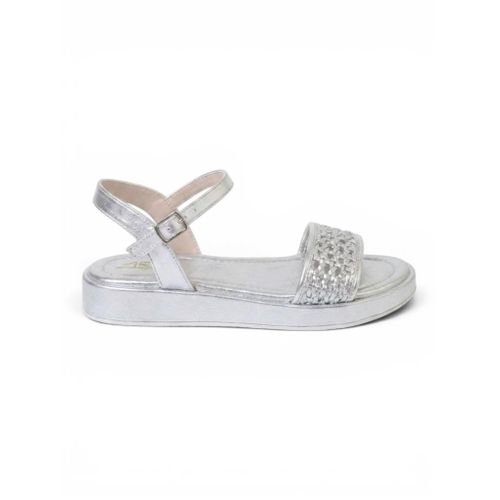 sandals Leather flat with mesh strap SF-62- Silver