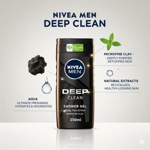 DEEP Shower Gel 3in1, Micro-Fine Clay, Woody Scent, 250ml