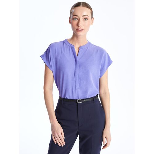Notch Neck Plain Short Sleeve Women's Blouse