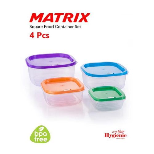 matrix square shaped food containers - set of 4- assorted colors