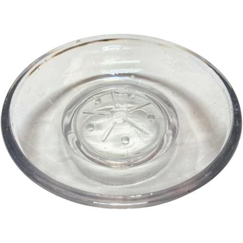 Transparent plastic soap holder, circular design with drainage holes, break-resistant
