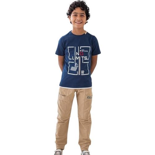 Kids Wear Boys Cotton Lycra Outfit Casual Summer Clothing Set Printed Half Sleeve T Shirt with Jogger Pants Soft Stretchy Breathable Daily Wear Trendy Kids Fashion