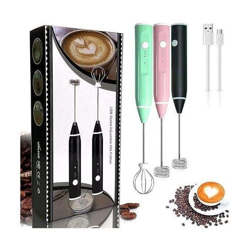 Milk Frother Handheld, USB Rechargeable Electric Foam Wand Maker for Coffee, 3 Speeds Mini Milk Foamer Drink Mixer with 2 Whisks for Bulletproof Coffee Frappe Latte Cappuccino Hot Chocolate