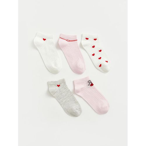 Heart Patterned Girl's Trainer Socks 5 Pack