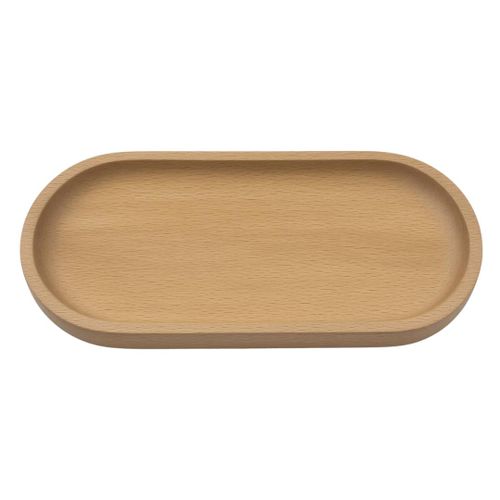 Premium Beech Wood Oval Serving Tray, Wooden Plate for Snacks, Bread, Sandwiches, Tea and Coffee – 24 x 10.5 cm