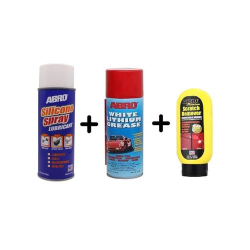 Abro Premium Kit White Lithium Grease + Silicone Spray for Battery Cable Lubrication + Premium Scratch Remover SR-800