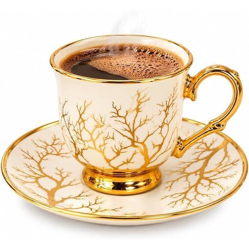 Gold porcelain coffee cup, royal design.