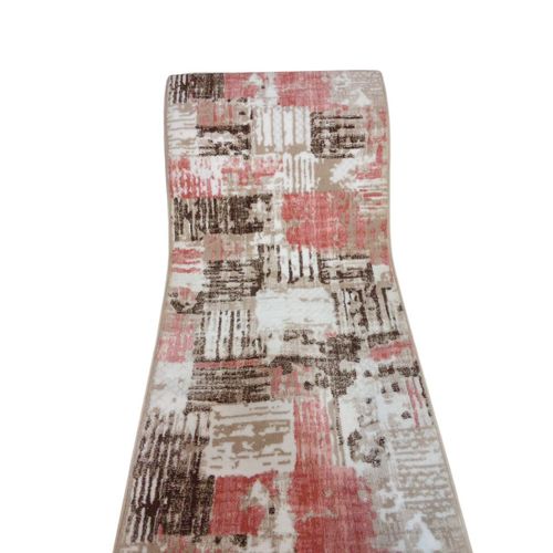 Naseej Oriental Modern Runner Rug – Pink, Beige & Brown Abstract Design – Durable Quality – Hallway & Entrance Carpet – 80cm & 100cm Width – Easy to Clean
