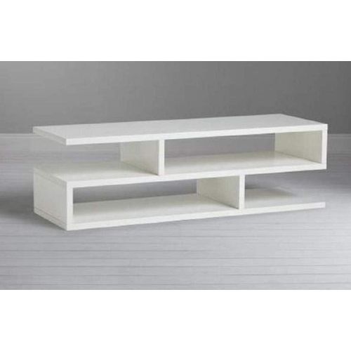 طاولة تلفزيون ووحدة تحكم وسائط حديثة، حامل مركز ترفيه أنيق وبسيط مقاس 120 سم، مقدمة بلمسة نهائية بيضاء نظيفة وعصرية