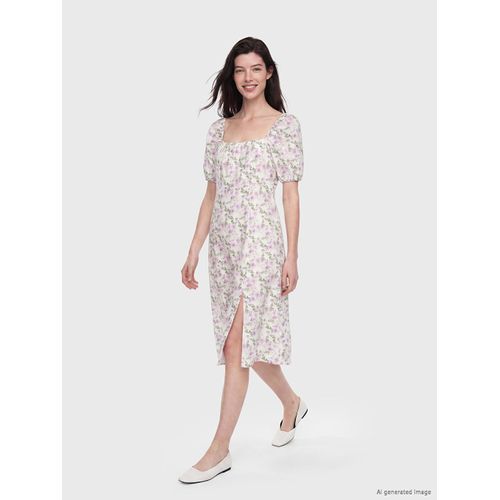 Square Neck Floral Puff Sleeve Dress