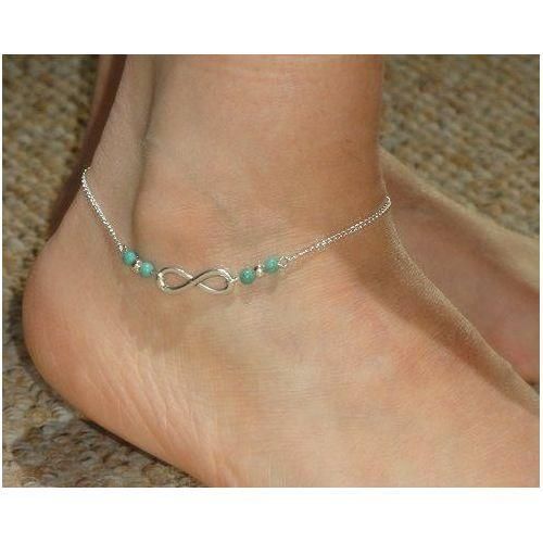 Handmade Anklet - Silver Color - Infinity With Turquoise Beads
