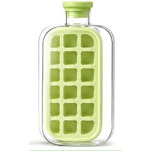 Double ice cube bottle, green color, transparent with silicone mold.