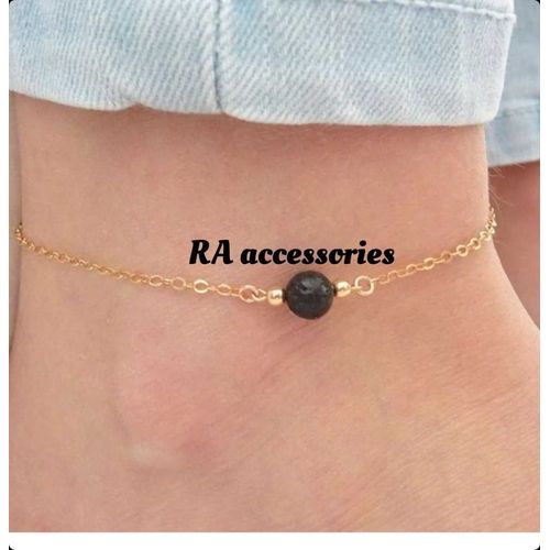 Women Anklet with Chain and Black Lava