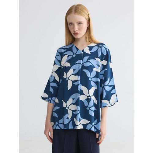 V Neck Patterned Oversize Blouse