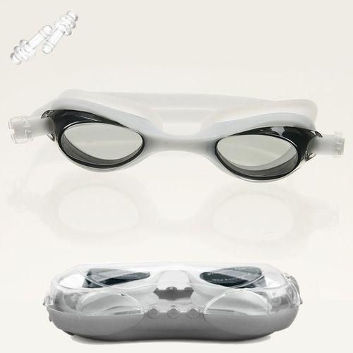 Anti-Fog Swimming Goggles with Case and Earplugs - Black/White