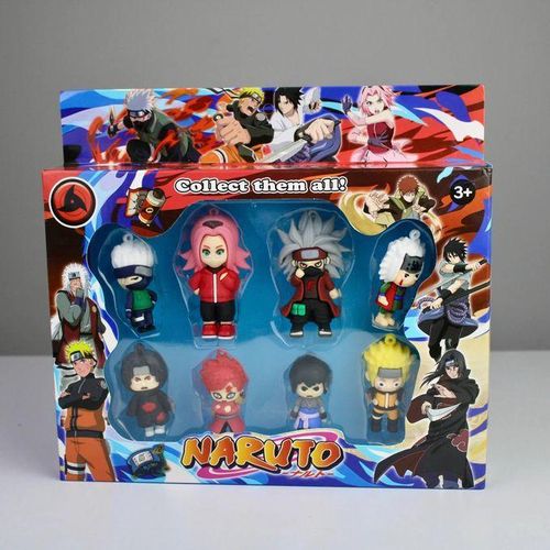 8-piece Ninja Chibi figure set, cute design with built-in hanging loops, made of safe and non-toxic PVC, perfect for decorating desks, cakes, or bags, a great gift for anime fans (shape may vary)