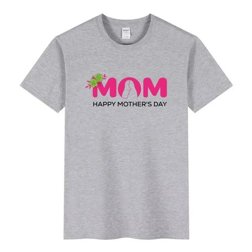 Happy Mother's Day T-Shirt, Grey, MOM Graphic Print with Floral Design