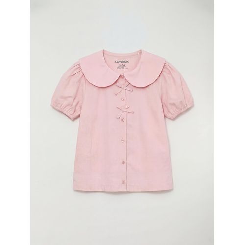 Girl's Shirt With A Baby Collar And Bow Detail.