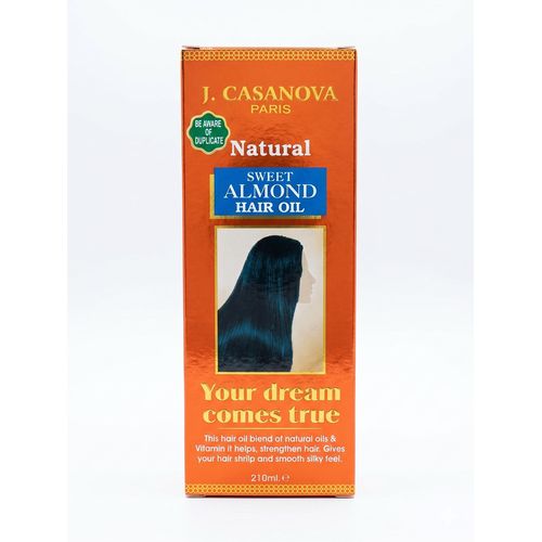 Natural Sweet Almond Hair Oil with Vitamin E for Smoothness and Shine 210ml