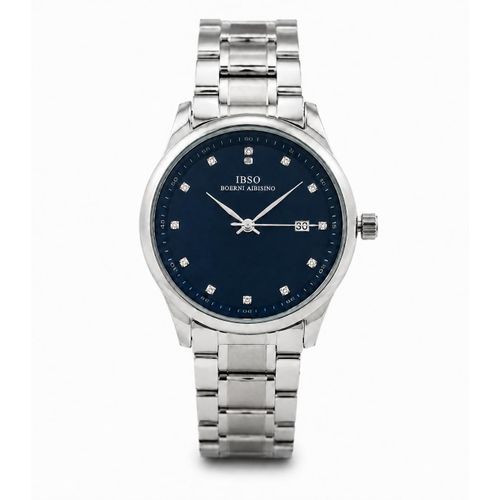 Men’s Silver Stainless Steel Watch with Dark Blue Dial and Date Display, Quartz Analog Wristwatch