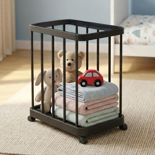Multipurpose Storage Basket with Wheels - Modern Design for Bathroom & Toys - Black