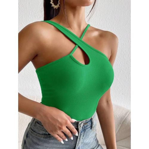 BAE Top with Halter Neck and Slim Crisscross Tie in Solid Color