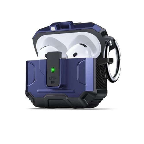 AirPods 4th Generation Earphone Case, Military Grade Full Body Shockproof Hard Case, Wireless Charging Support with Keychain, Magnetic Closure, Visible Front LED Light, Black-Blue