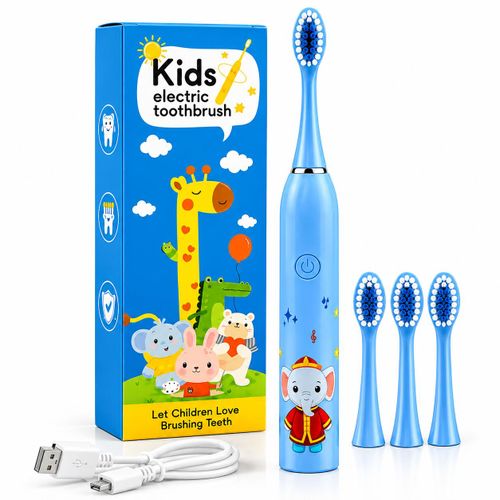 Kids Electric Toothbrush for Children, 5 Cleaning Modes, Soft Bristles, Smart 2-Minute Timer, IPX7 Waterproof, USB Rechargeable with 4 Replacement Brush Heads