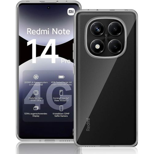 Silicone protective case for Xiaomi Redmi Note 14 Pro (4G) ultra-clear soft TPU case with reinforced corners premium shockproof and drop-resistant silicone case.