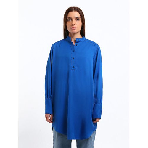 Funnel Neck Plain Long Sleeve Oversize Women's Tunic