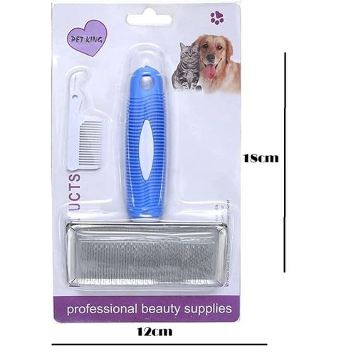 Pet Grooming Slicker Brush with Flea Comb(blue)