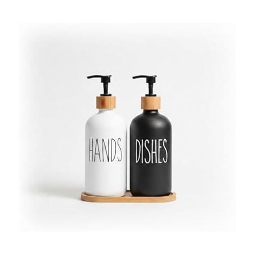 موزع صابون زجاجي مزدوج بقاعدة خشبية شفافة، مقاس 50-62
