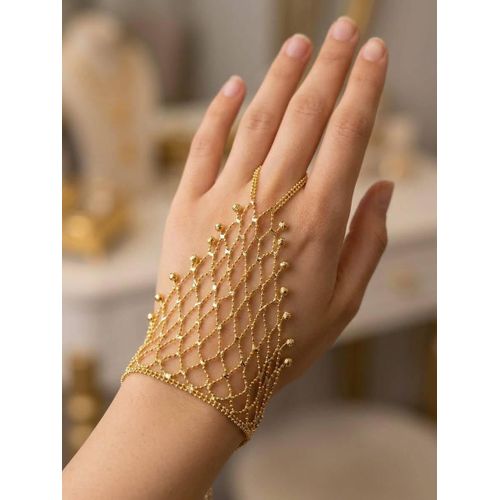 Stainless Steel Mesh Hand Chain Bracelet with Finger Ring