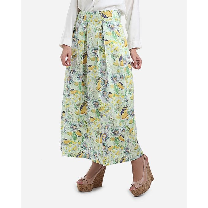 اشتري Femina Floral Midi Skirt - Yellow & Green في مصر