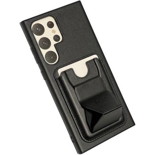 Magnetic Car Back Cover Soft Silicone Case, Horizontal & Vertical, With Card Holder & Kickstand, Full Fingerprint Protection For Samsung S22 Ultra