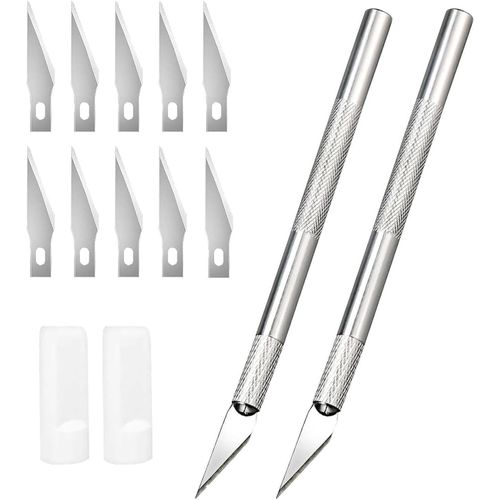 Carving Craft/Hobby Knives Set, 2 Pcs Craft Knife Precision Carving Hobby Knife Kit with 10 Spare Replacement Blades for Art Cutting Model Making DIY Scrapbooking Stencil
