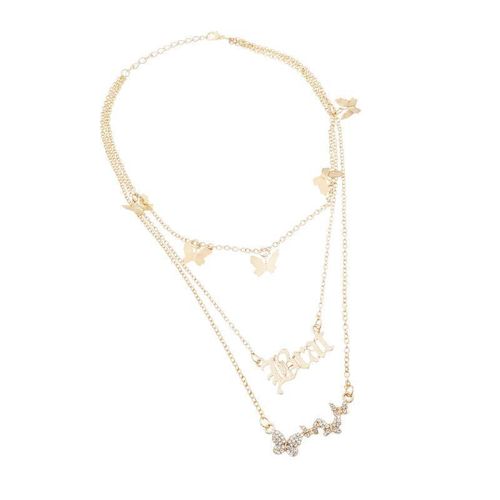 Cute Butterfly 3 Role Stainless Steel Pendant Necklace Adjustable Size for Girls Gold TON-A-1274