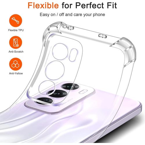 غطاء متوافق مع OPPO Reno 12 Pro 5G، جراب سيليكون مضاد للخدش بزايا مقاومة للصدمات، شفاف وناعم ورفيع ومرن غطاء حماية من TPU