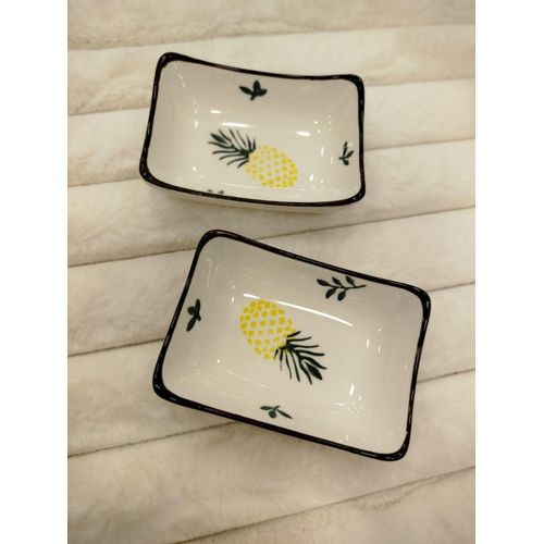 Premium Ceramic Sauce Dishes, Appetizer Plates, Flat Rectangular Design with Unique Pineapple Design, Combining High Quality and Good Taste for Everyday Use and Elegant Modern Hospitality 6 Pieces