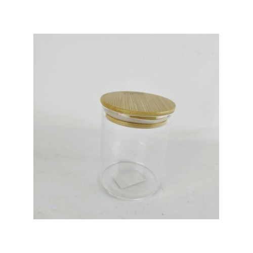 High-quality glass jar with a tightly sealed wooden lid - round - for storing spices and sweets