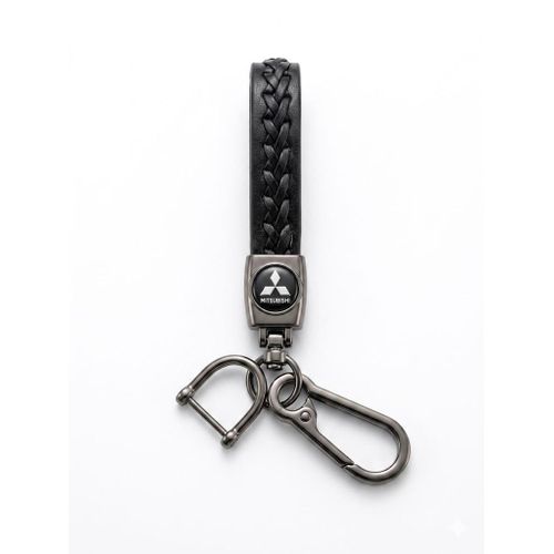 Mitsubishi Premium Braided Leather Keychain with Metal Clip - Durable Car Key Holder - Stylish Automotive Key Ring Accessory