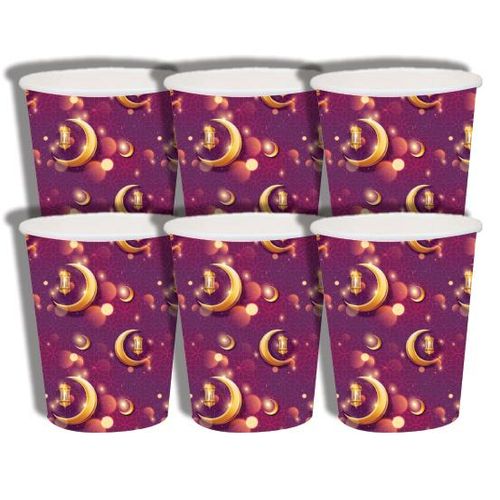 Disposable Paper Cups, Purple Moon and Stars Theme, Party Tableware, 6 Count