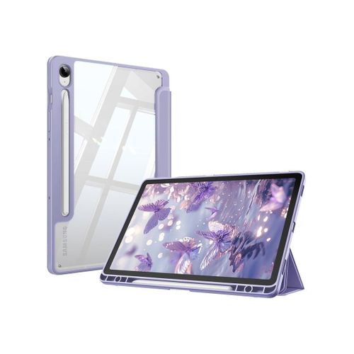 Case for Galaxy Tab S10 Lite/S10 FE/S9 FE/S9, Samsung Galaxy Tab S10 Lite/S10 FE/S9 case, 10.9-inch tablet case, tri-fold stand with pen holder, flexible transparent back cover with auto sleep function, lavnder