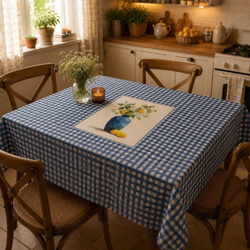 Sabea Luxury Cotton Tablecloth (240*140 cm) – Rectangular Dining Table Cover for Kitchen - Dining Room – Elegant Kitchen Floral Design – Easy to Clean -Perfect for Daily Use