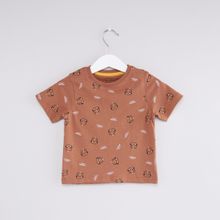 Printed Round Neck Short Sleeves T-Shirt DARK BROWN