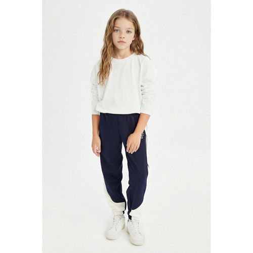 Printed Elastic Waist and Cuff Navy Blue Jogger Sweatpants Girls'